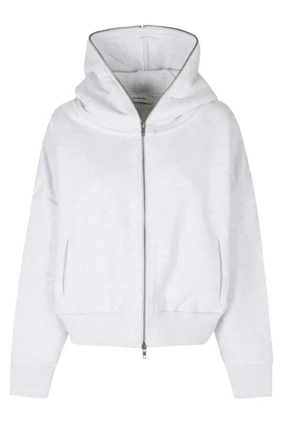 Entire Studios Oversized Zip-up Sweatshirt With Fixed Hood And Ribbed Details In White