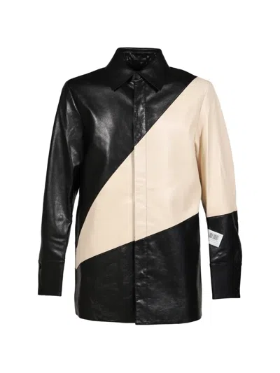Entire Studios Panelled Leather Shirt In Black