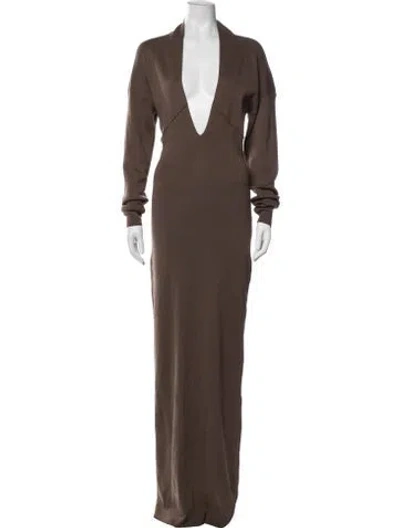 Pre-owned Entire Studios Plunge Neckline Long Dress In Brown