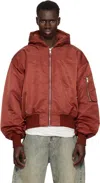 Entire Studios Red Hooded Broad Bomber Jacket In Garnet