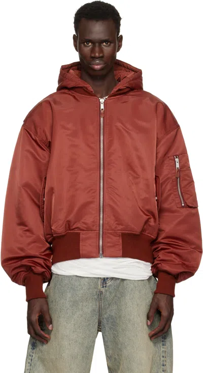 Entire Studios Red Hooded Broad Bomber Jacket In Garnet