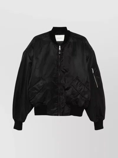 Entire Studios Broad Oversized Satin Bomber Jacket In Black