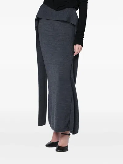 Entire Studios Ankle Length Wool Skirt With Wrap Detail In Blue