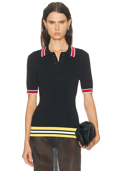 Entire Studios Striped Ribbed Polo Shirt In Black