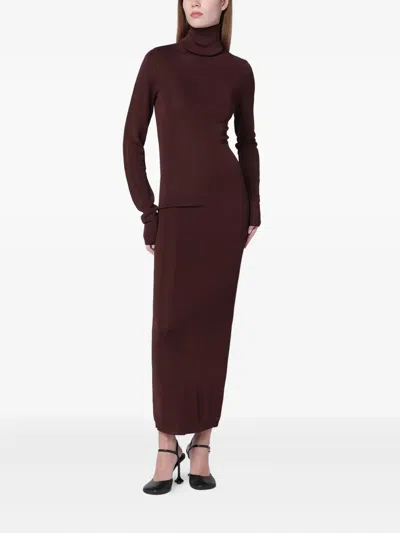 Entire Studios Fitted Maxi Turtleneck Dress With Long Sleeves In Burgundy