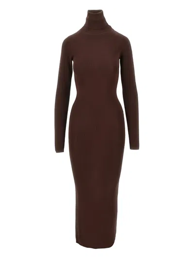 Entire Studios Knitted Turtleneck Dress In Brown