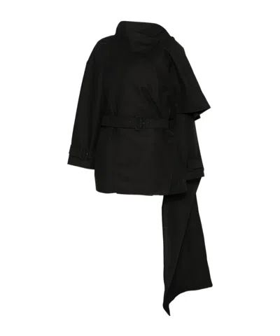 Entire Studios Scarf-detail Cape Coat In Black