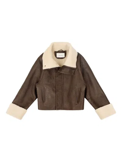 Entire Studios Shearling-collared Leather Jacket In Brown