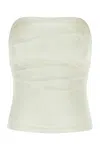 Entire Studios Strapless Denim Crop Top In White