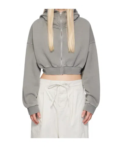 Entire Studios Gray Cropped Full Zip Hoodie In Rhino