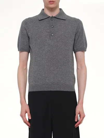 Entire Studios Short Sleeve Knit Polo In Gray