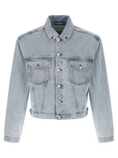 Entire Studios Cropped Denim Jacket Long Sleeves Chest Pockets In Blue