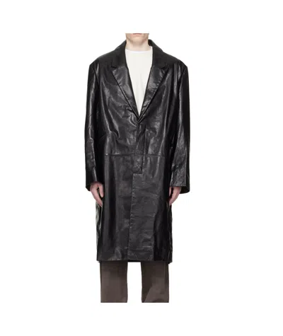 Entire Studios Single Breasted Leather Coat In Black