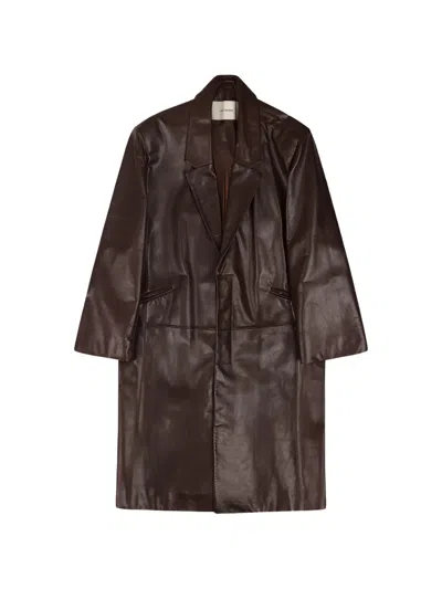 Entire Studios Single-breasted Leather Coat In Brown