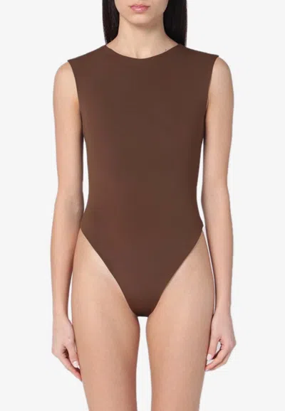 Entire Studios Sleeveless Crewneck Bodysuit In Brown