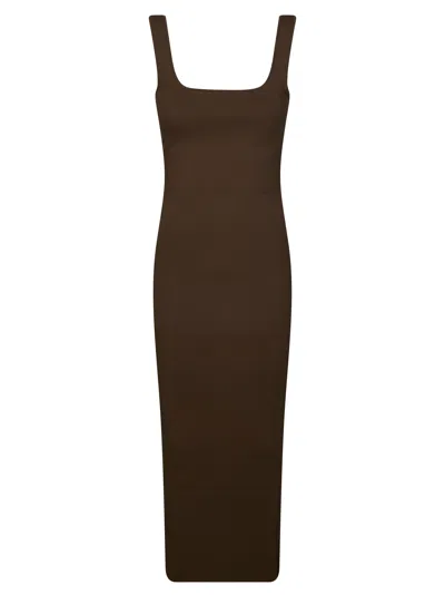 Entire Studios Square Neck Clean Lines Midi Dress In Brown