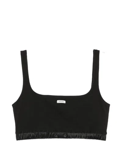 Entire Studios Square Neck Ribbed Shirt With Front-logo Patch, Poplin Insert & Two-button Detail In Nero
