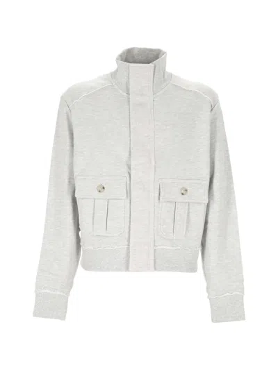 Entire Studios Supply Button-pocket Zip-up Sweatshirt In Gray