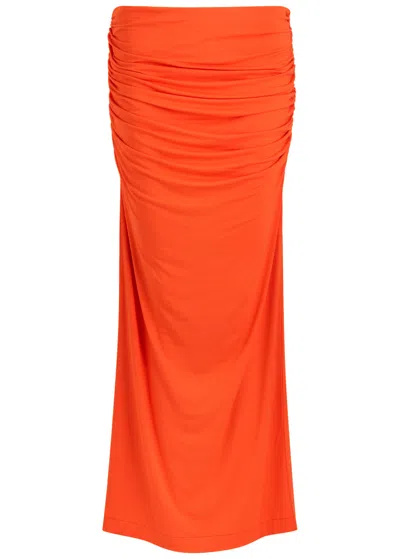 Entire Studios Surge Ruched Stretch-jersey Maxi Skirt In Orange
