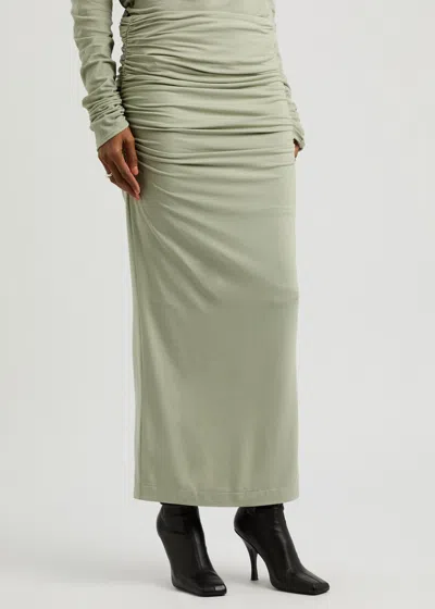 Entire Studios Surge Ruched Stretch-jersey Maxi Skirt In Sage
