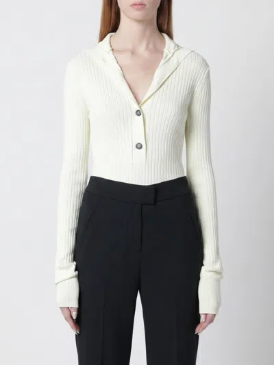 Entire Studios White High-neck Henley Top