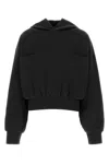 Entire Studios Hooded Cropped Sweatshirt Front Pocket In Black