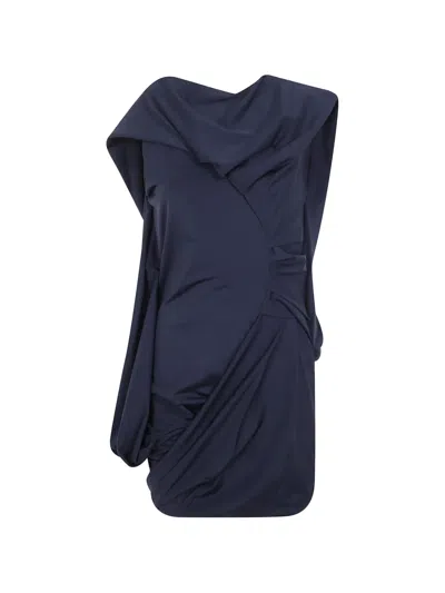 Entire Studios Sylph Draped Asymmetric Mini Dress In Blue