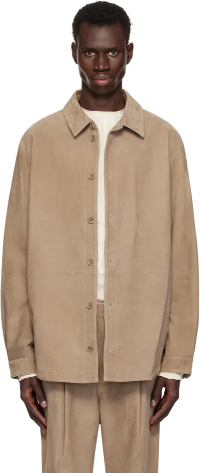 Entire Studios Tan Recurrent Suede Shirt In Stablesuede