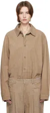Entire Studios Taupe Recurrent Suede Overshirt In Stablesuede