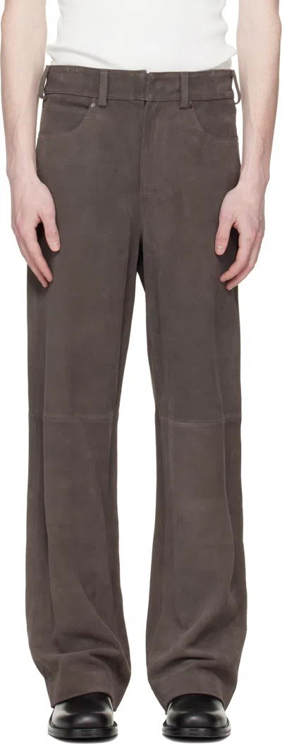 Entire Studios Taupe Straight Leg Suede Pants In Brown