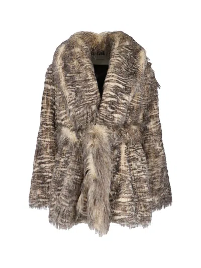 Entire Studios Textured Faux Fur Jacket With Striped Pattern In Brown