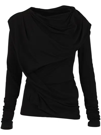 Entire Studios Twisted Draped Black Long-sleeve Top