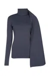 Entire Studios Asymmetric Wrap Sweater Long Sleeves Turtleneck In Blue