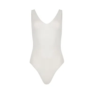 Pre-owned Entire Studios V-neck Bodysuit 'creamer' | White | Women's Size S