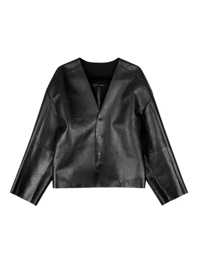 Entire Studios V-neck Leather Jacket In Black