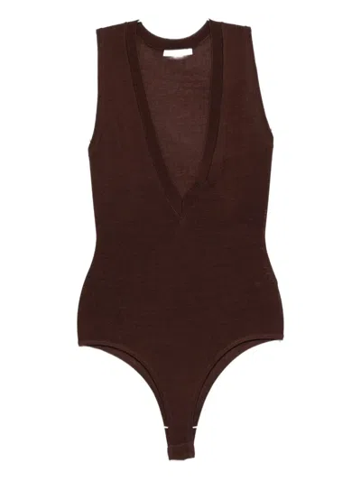 Entire Studios V-neck Sleeveless Bodysuit In Brown