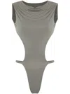 Entire Studios Dark Grey Stretch Viscose Valve Bodysuit In Grey