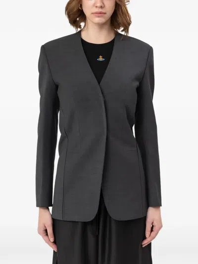 Entire Studios Vanti Collarless Jacket In Gray
