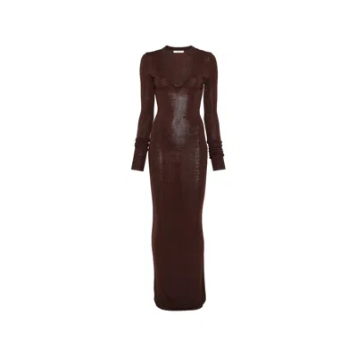 Entire Studios Long Sleeve V Neck Midi In Brown
