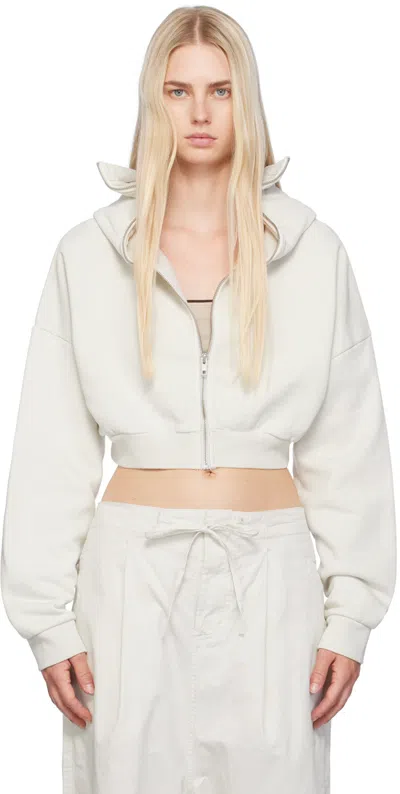 Entire Studios White Cropped Full Zip Hoodie In Rice