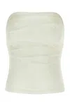 Entire Studios Strapless Denim Crop Top In Bone