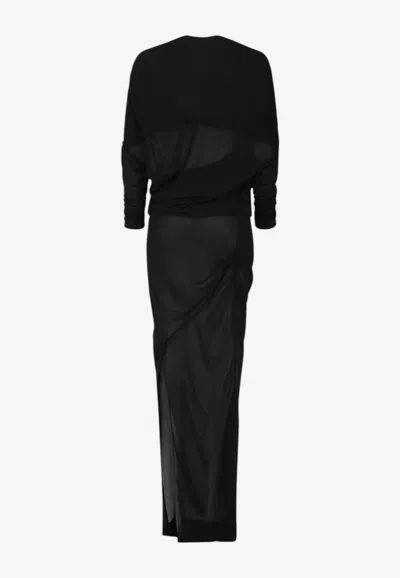 Entire Studios Wide V-neck Maxi Sheer Robe Dress In Black