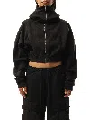 Entire Studios Women's Cropped Full Zip Hoodie In Black