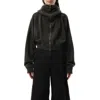 Entire Studios Women's Cropped Full Zip Hoodie In Washed Black