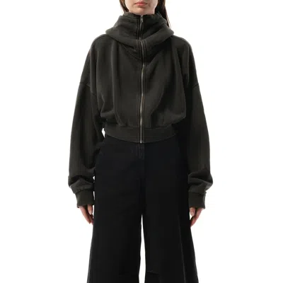 Entire Studios Women's Cropped Full Zip Hoodie In Washed Black