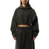 Entire Studios Hooded Cropped Sweatshirt Front Pocket In Washed Black