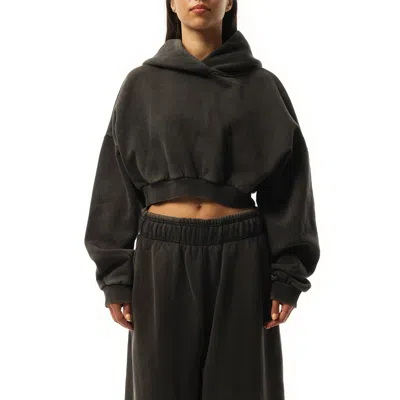 Entire Studios Women's Cropped Heavy Hood Hoodie In Washed Black