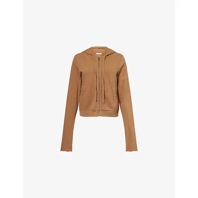 Entire Studios Womens Dune Lightweight Cropped Cotton-jersey Hoodie In Brown