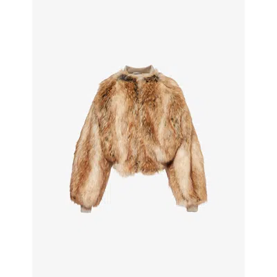 Entire Studios Womens Mane Raglan-sleeve Faux-fur Bomber Jacket Multi