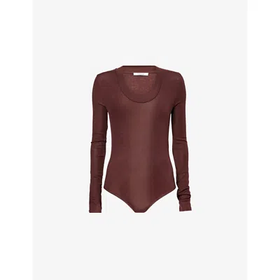 Entire Studios Womens  Round-neck Long-sleeve Knitted Bodysuit In Brown